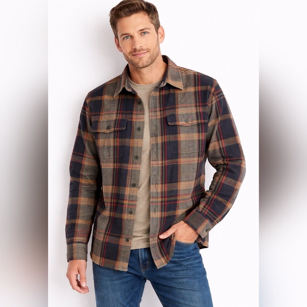 Orvis Big Bear Heavyweight Flannel Mens M Plaid 100% Cotton Outdoor Rugged